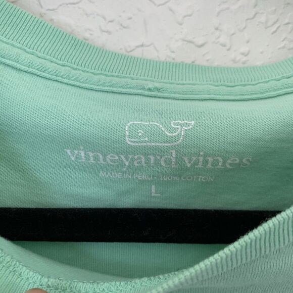 Vineyard Vines T-Shirt Men L Green Long Sleeve Rowing Pocket Spellout Logo Tee - Picture 4 of 7